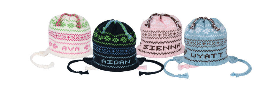 Personalized Hand Knit Snowflake Hats